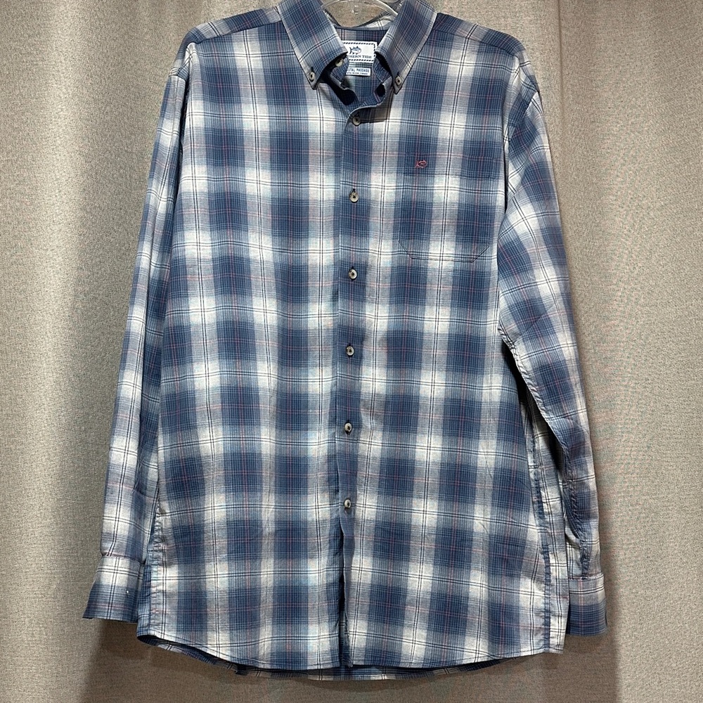 Southern Tide Navy and White Plaid Shirt